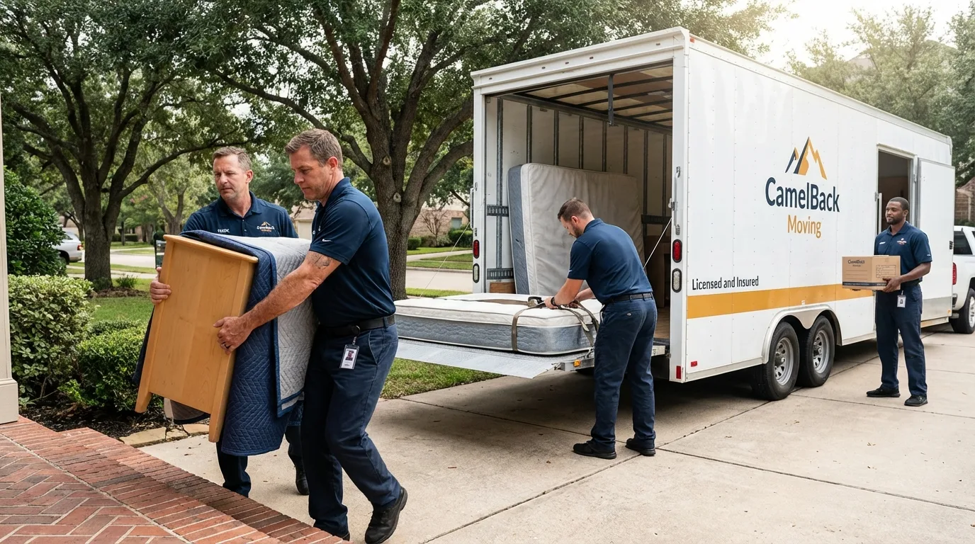 Crew loading residential truck for cross-state move from East Norwich, NY