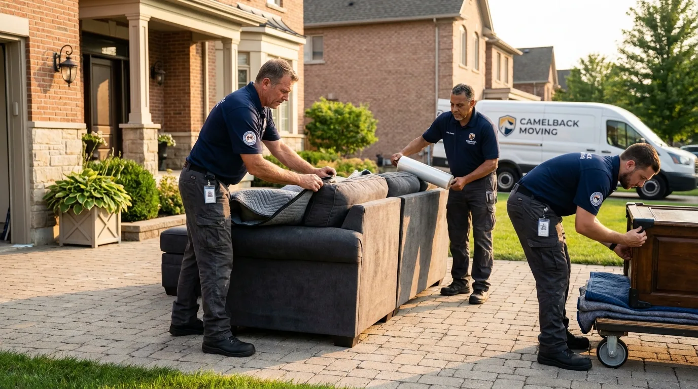Large estate moving crew wrapping furniture in East Norwich, NY