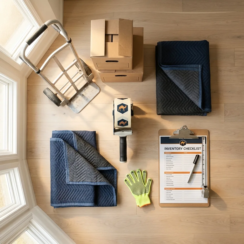 Professional moving supplies and packing materials layout for East Norwich residential relocations